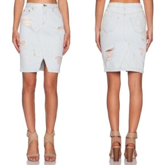 Rag & Bone Denim Jean Mini Skirt Light Wash Distressed High Rise - Picture 3 of 11